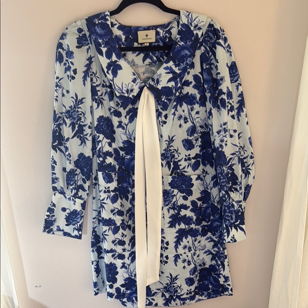 Tuckernuck Floral Blue and White Dress with Bow